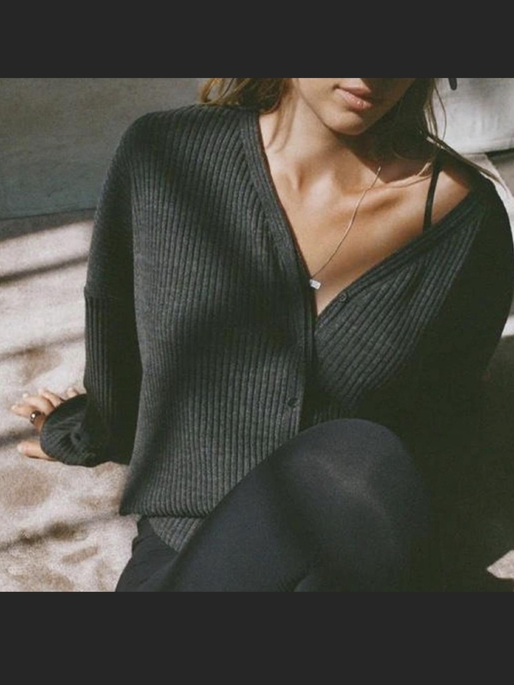 Joah Brown Relaxed V-Neck Cardigan in Ink Luxe Knit, M/L | Limited Edition, RARE